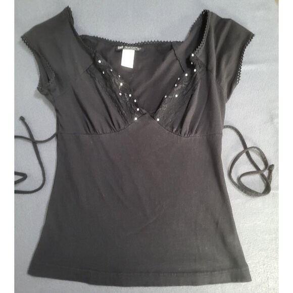 SELF ESTEEM Small Black Babydoll Whimsigoth y2k Lace Trim Tie Back - Picture 1 of 11